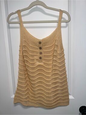 Wavy Knit Beige Camisole with Button Front